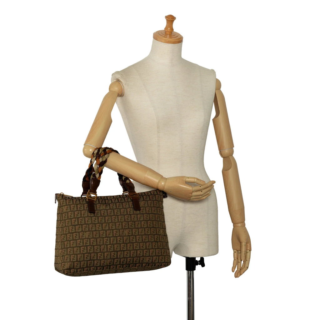 (Good) Green Tote Zucchino Bag Canvas Unisex Roll Fendi Braided Pre-Owned Tote Authenticated Fabric