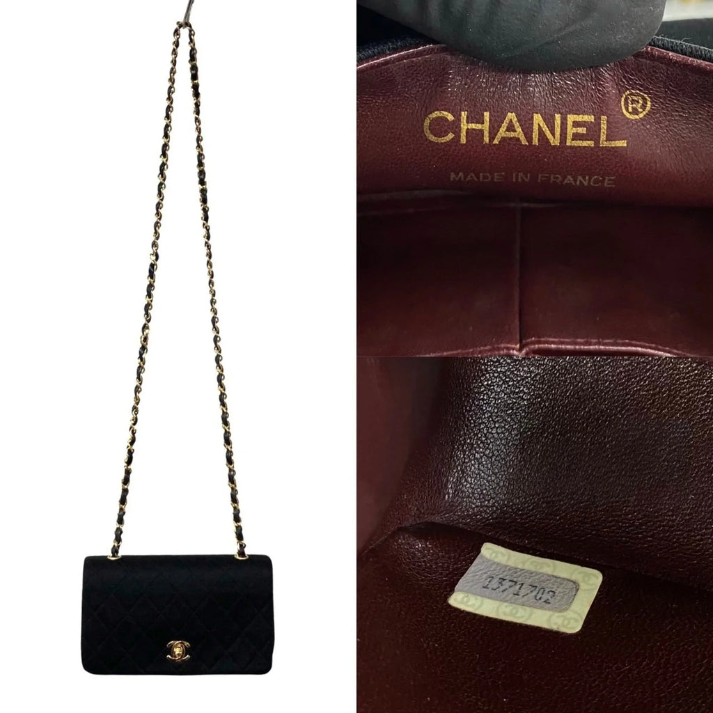 Matelasse Cotton Bag Full (Good) Turnlock Chain 73960 Shoulder Pre-Owned Flap Black Lambskin