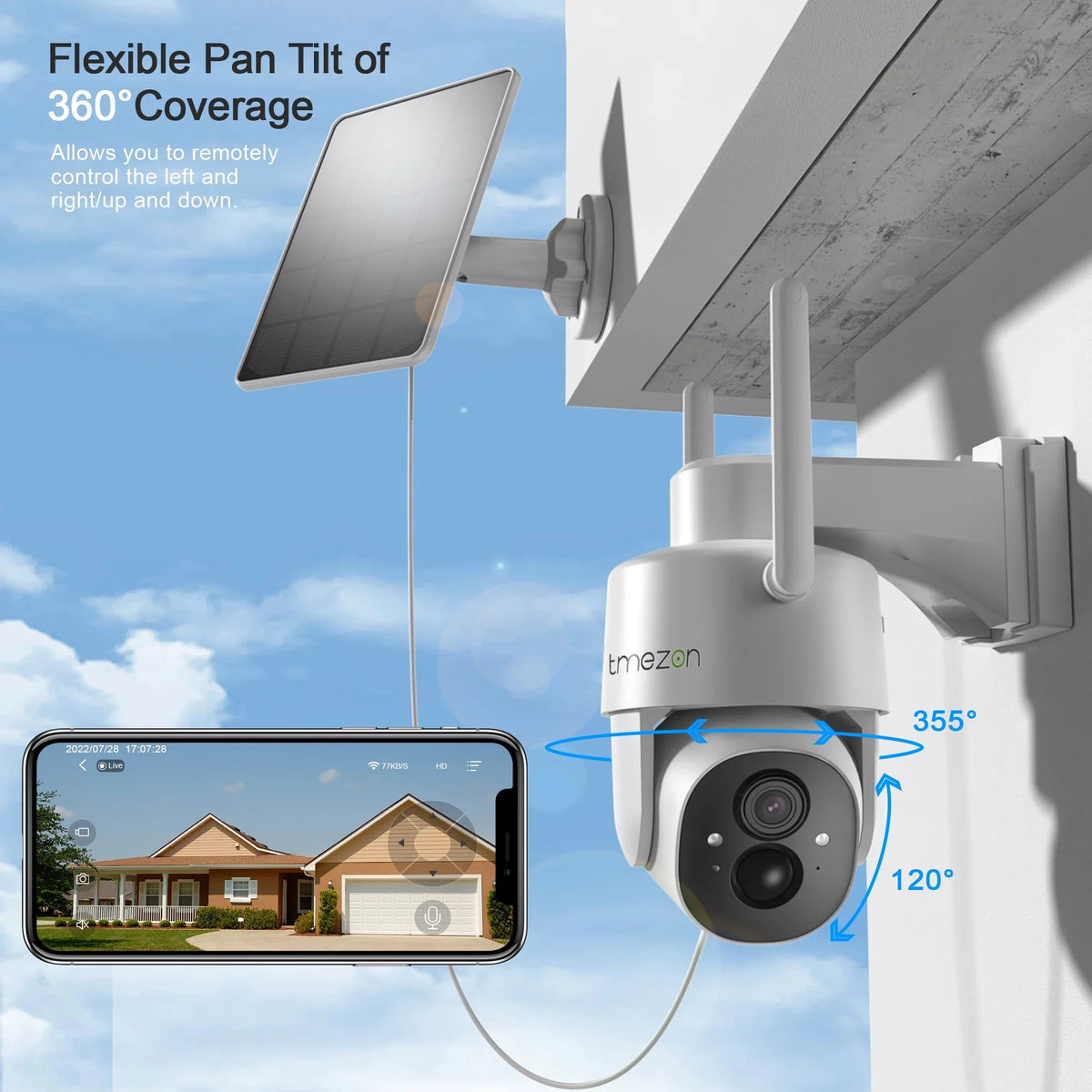 , Wireless Control, exterior Camera Night Vision,IP66 Surveillance TMEZON for Security Camera Waterproof 2K Smart Solor PTZ Powered Wireless, Home WiFi