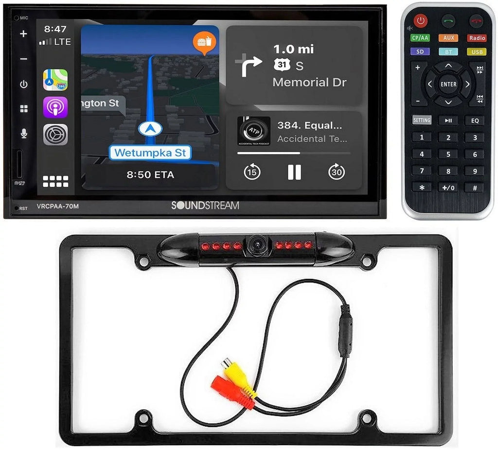 & DIN Double +Camera Silver Bluetooth Soundstream Android VRCPAA-70M 7" CarPlay