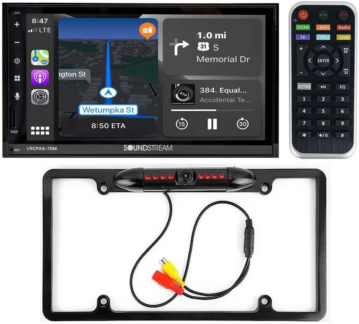 & DIN Double +Camera Silver Bluetooth Soundstream Android VRCPAA-70M 7" CarPlay