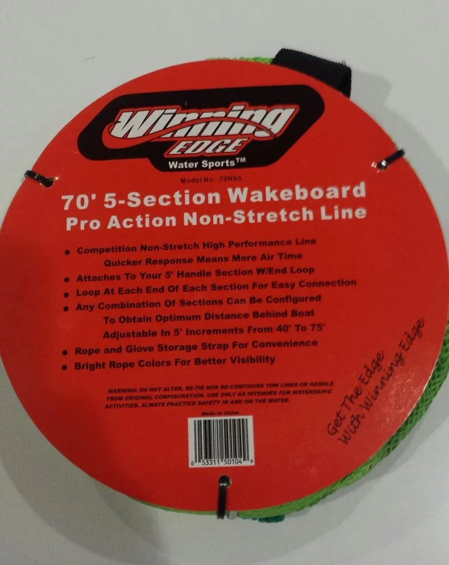 70' Non-Stretch Line, Edge Wakeboard Winning Green 5-Section Action Pro