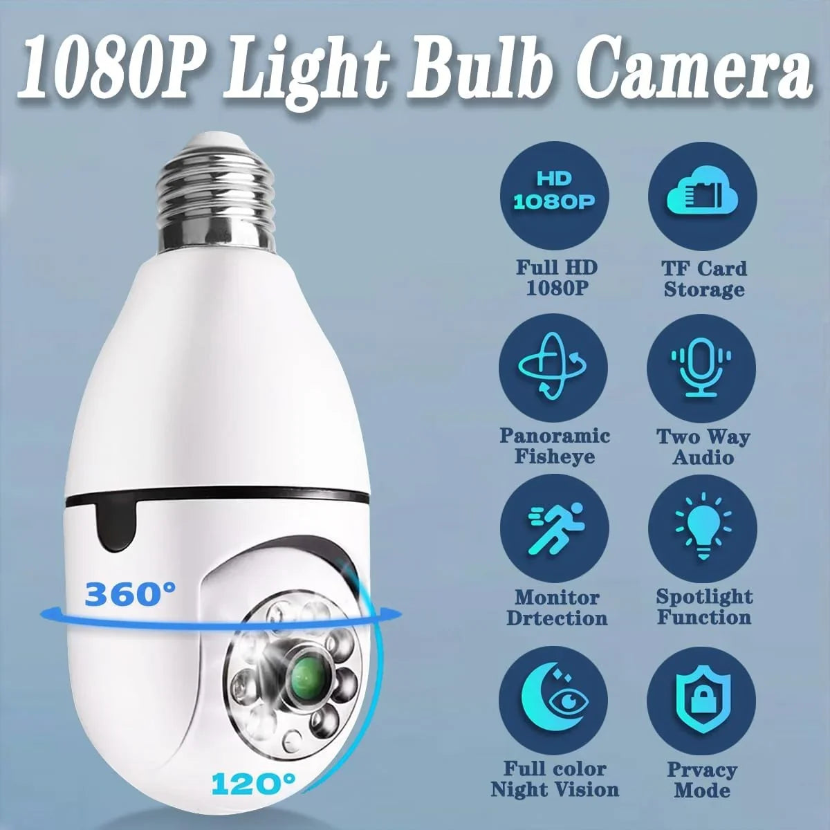 Light Bulb Sizeecurity Camera,1080P Light Bulb Camera for Pet Camera, 360 ° PTZ Light Sizeocket Camera with Motion