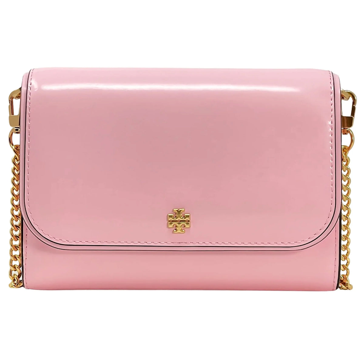 Burch (Pink Bag Plie) Women's Crossbody Leather Tory Emerson Wallet Chain Patent