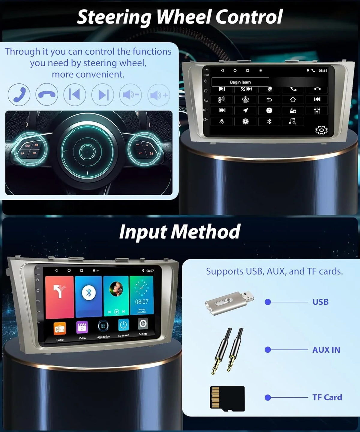 Radio Carplay FM SWC Auto Stereo 2G+32G Camry USB THONZER GPS WiFi Android 9 Camry Inch + Camera Radio Car Navigation Bluetooth Touch for Screen Android Backup 2006-2011, Car