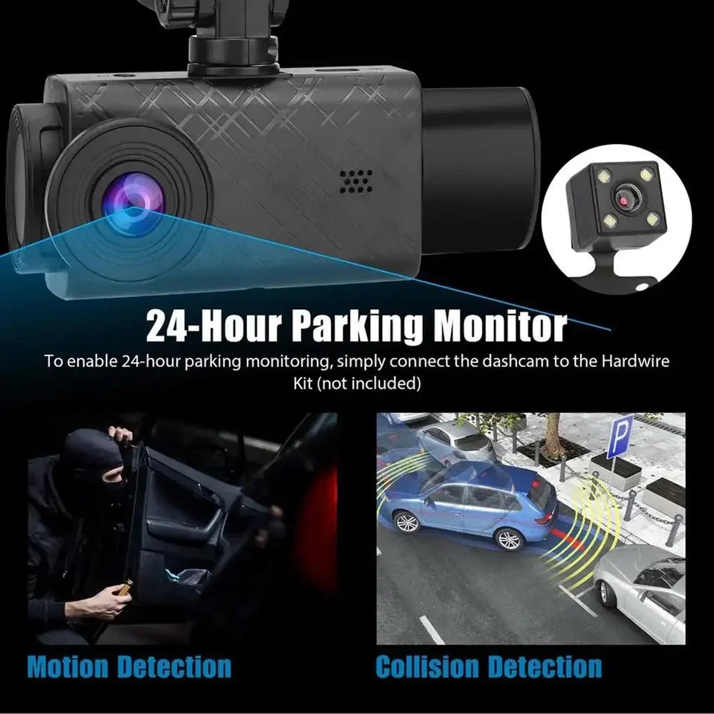 '- - Dash with Recording Reliable Multi-Language Video Enhance Mirror Rearview Recorder Driving Safety 2in Cam Clear Car 3-Camera Car Auto with