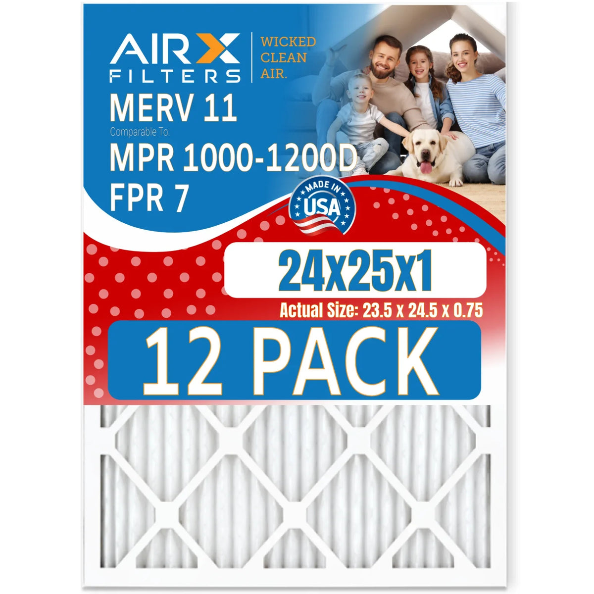 Made CLEAN & 1000, Rating, USA AIR. WICKED MERV by of - FPR 1200 Comparable 12 24x25x1 FILTERS Pack MPR 7 Filter 11 Air Filters MPR AIRX to Furnace in