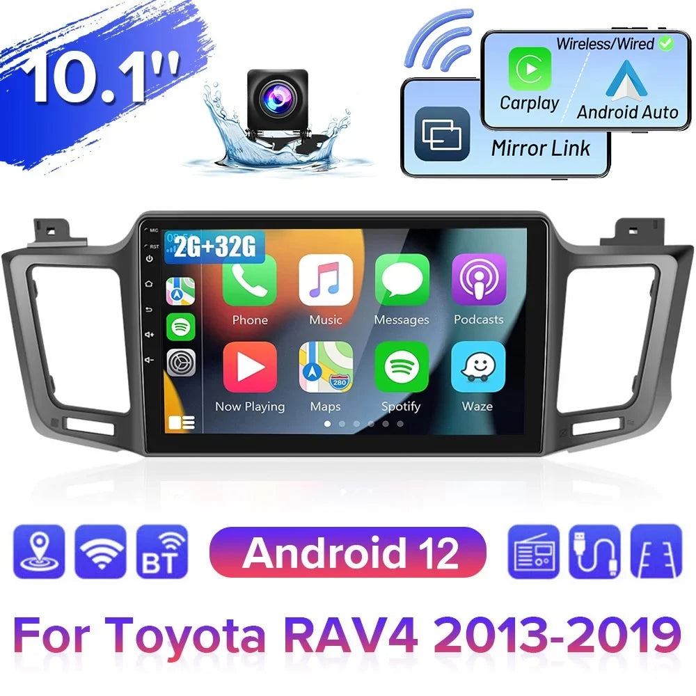 2013-2019 Radio 1080P Link AHD Wireless Mirror for Touchscreen HD Camera Podofo Bluetooth, Auto Android GPS Carplay Backup Car WIFI 12 Stereo 10'' Android FM 2+32G RAV4