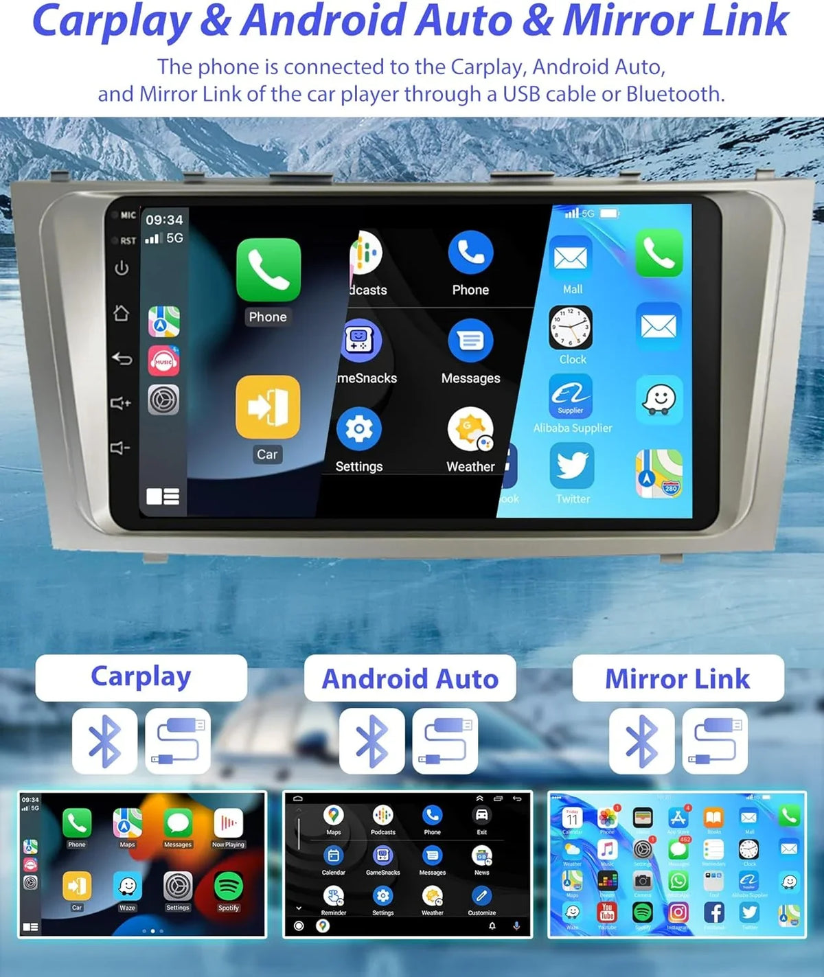 Radio Carplay FM SWC Auto Stereo 2G+32G Camry USB THONZER GPS WiFi Android 9 Camry Inch + Camera Radio Car Navigation Bluetooth Touch for Screen Android Backup 2006-2011, Car