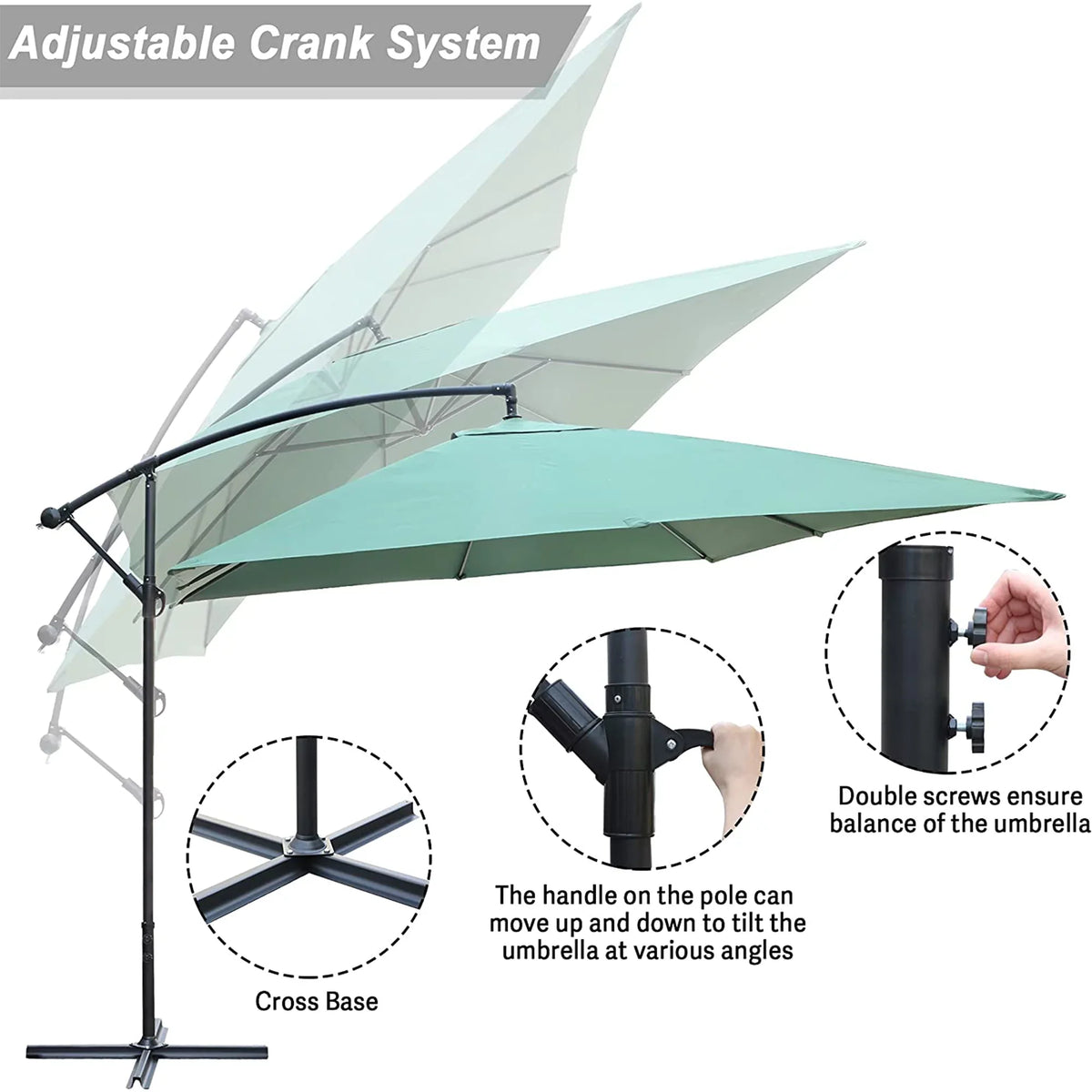 FT Umbrellas Hanging Adjust and Poolside, Easy 10 Tilt Backyard, exterior Garden, PRODUCT for KARMAS Green Polyester Offset Umbrella Patio Lawn