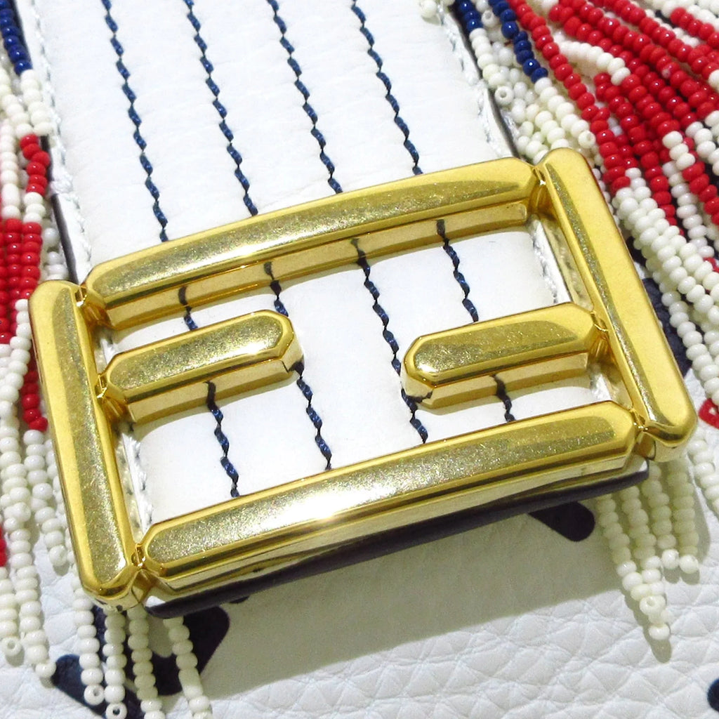 Fendi Shoulder Calf Mania Baguette Leather (Good) Bag Pre-Owned Fila Authenticated White Beaded Unisex