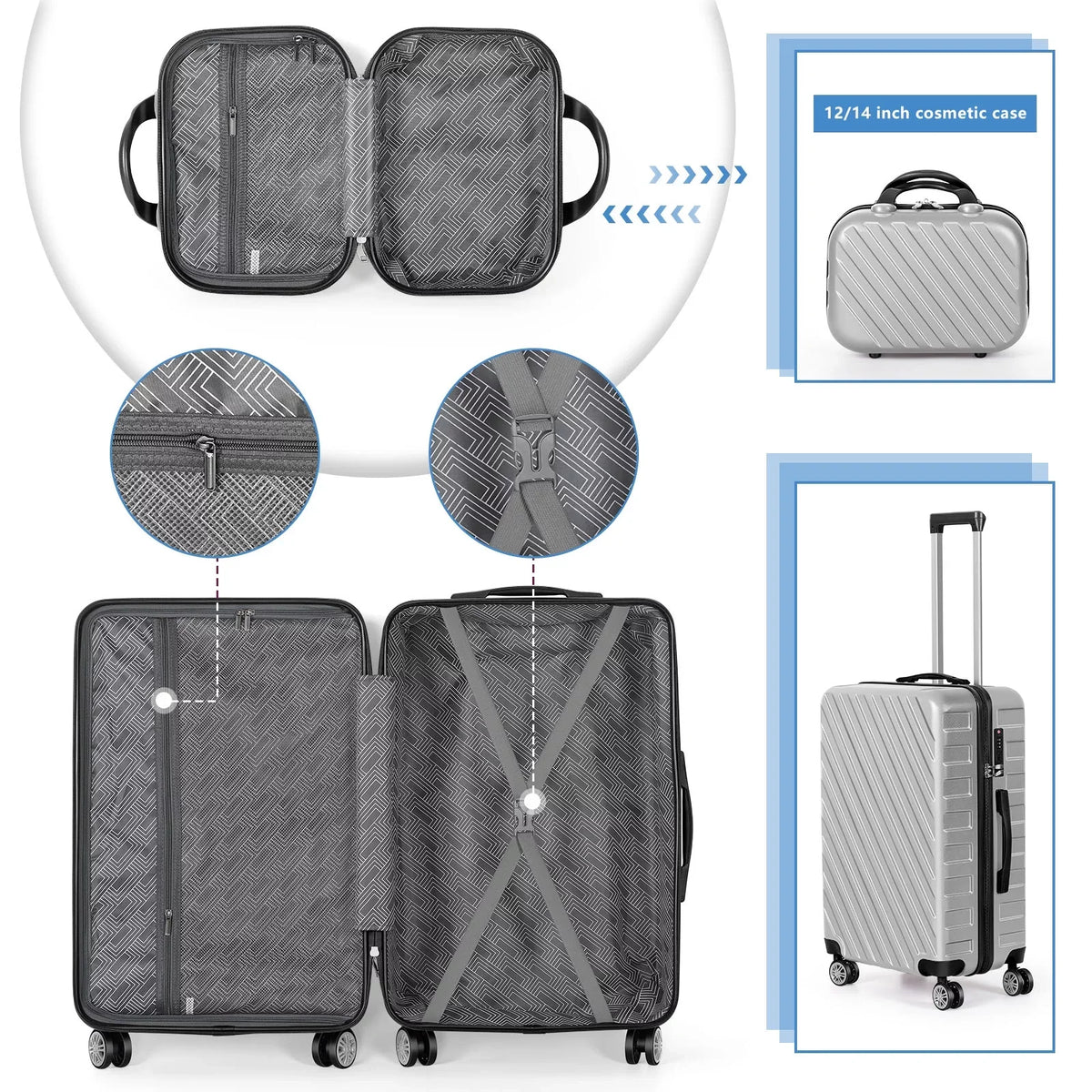 Sets - Hikolayae Silver, Hardside Piece in Spinner Luggage Lock 5 TSA
