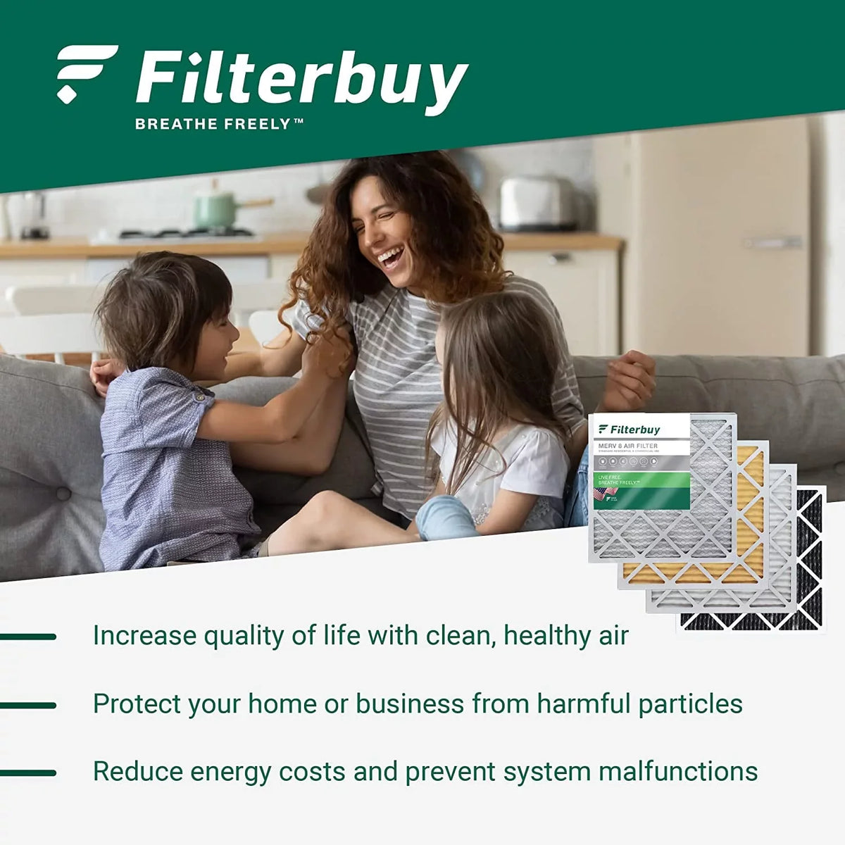 Filterbuy 18x25x2 MERV 8 Pleated HVAC AC Furnace Air Filters (3-Pack)