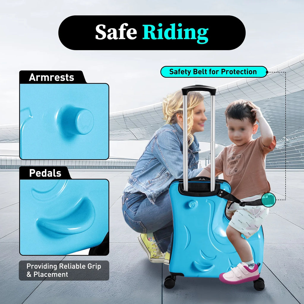 Horse Blue Kids 20" Kids Travel Shape Spinner Suitcase, Wheels Luggage Ride Trolley Suitcase AIQIDI Portable On