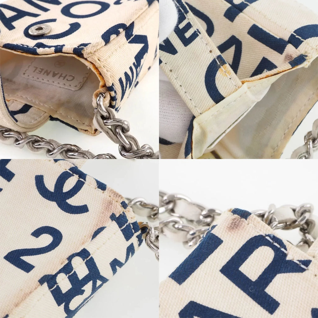 Pre-Owned Chanel Chain Pouch Canvas Ivory/Blue Women's (Good)