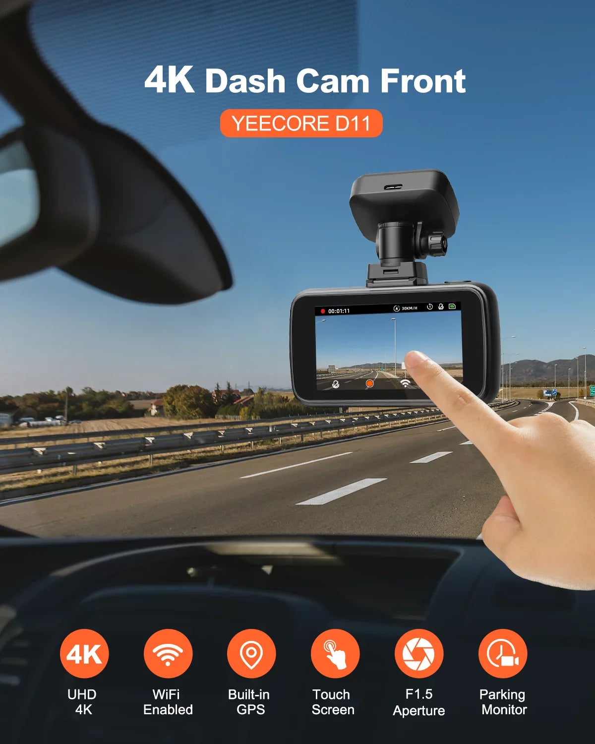Dash Mini Car with 2160P WiFi Dash UHD G-Sensor, Inch, Cars Max GPS, Monitor, YEECORE Recording, Camera 4K HDR, Front, Vision, Super Screen for Support Loop Parking Touch Night Camera 256GB Cam, 2.45