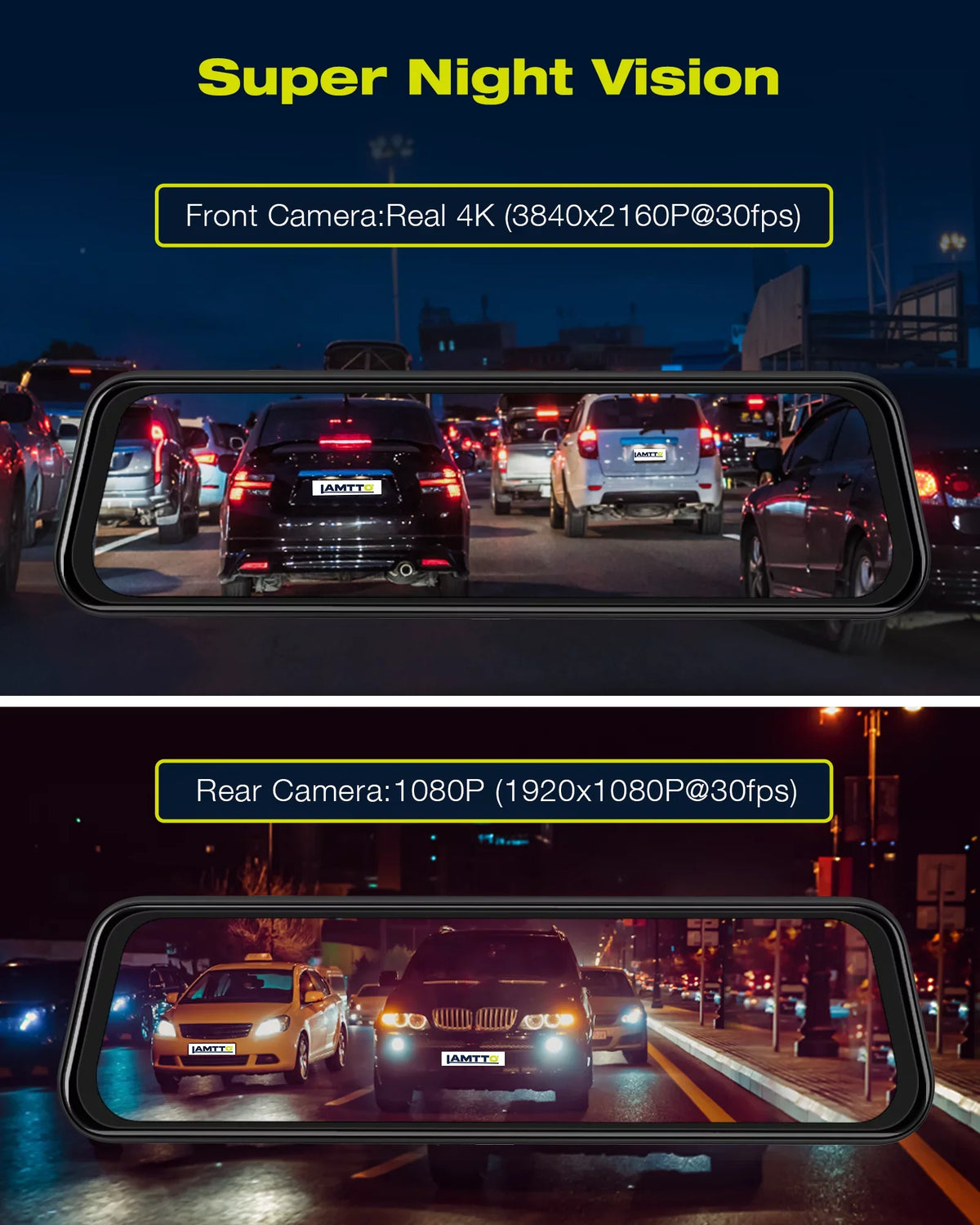 Touch Dash Camera, Parking Car, Assist, 1080P for Voice Screen Mirror Waterproof Recording, Backup 10" Cam Dash 4K Full LAMTTO Loop G-Sensor Control Reverse Camera,
