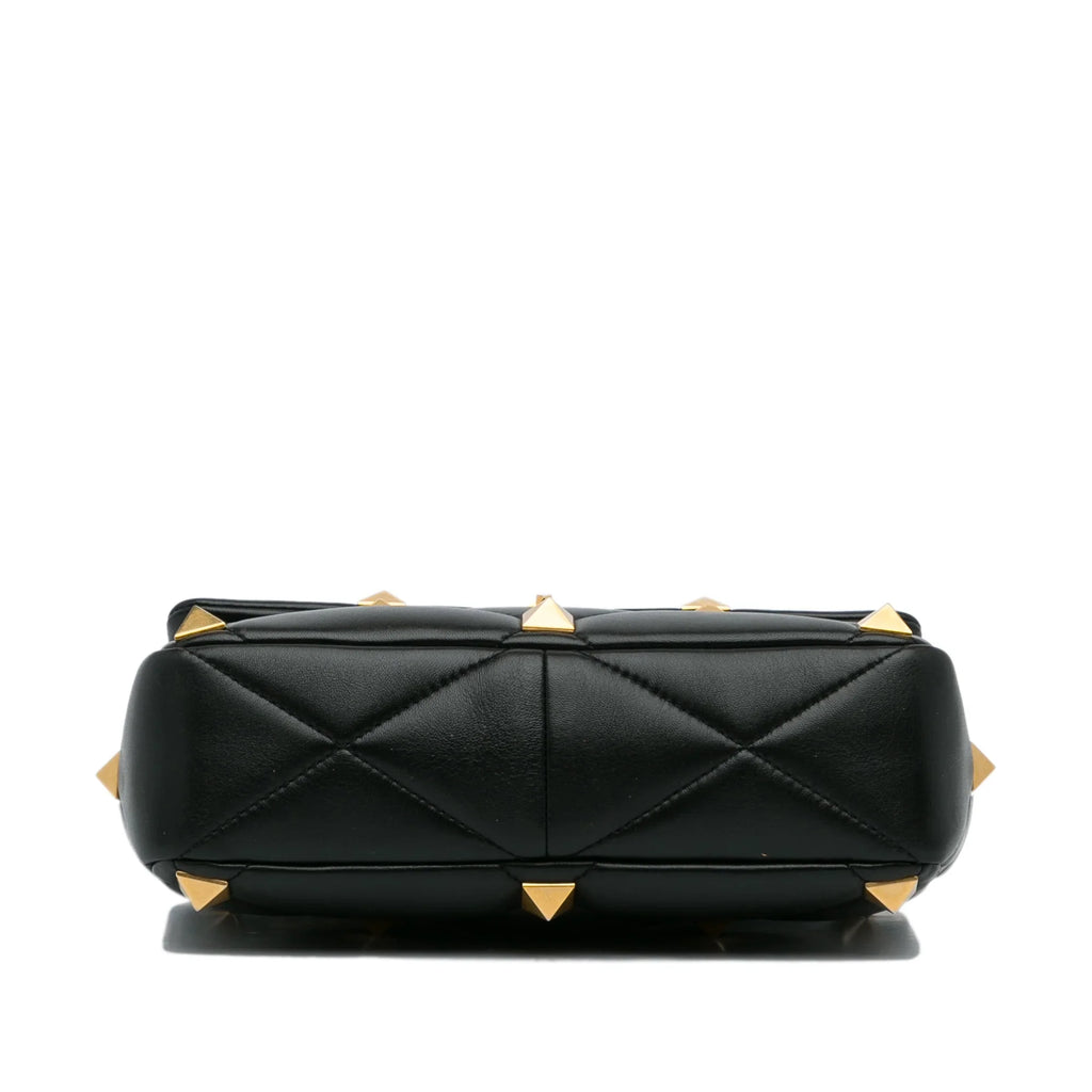 Roman Pre-Owned Authenticated Satchel Calf Stud Leather Black Unisex (Good) Medium Valentino