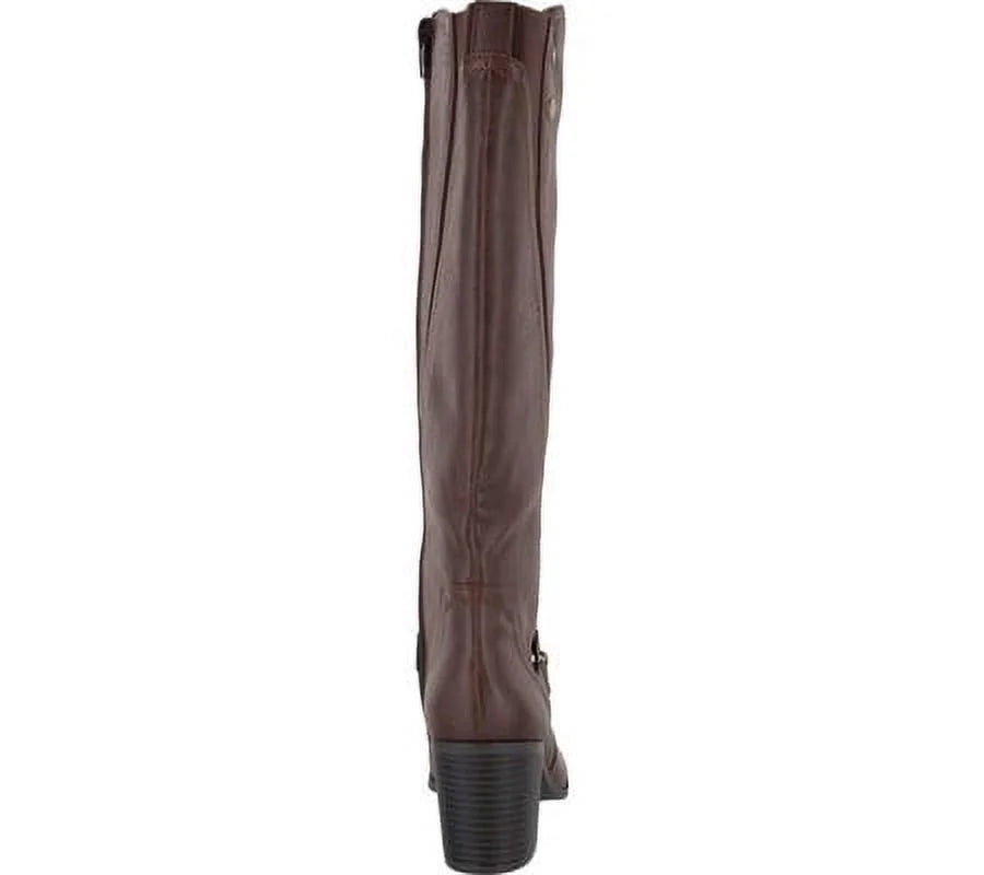 Strappy Goring Elastic Brown Block Heel Womens 8.5 Zip-Up W EASY Format Toe Round STREET Boot Studded Riding
