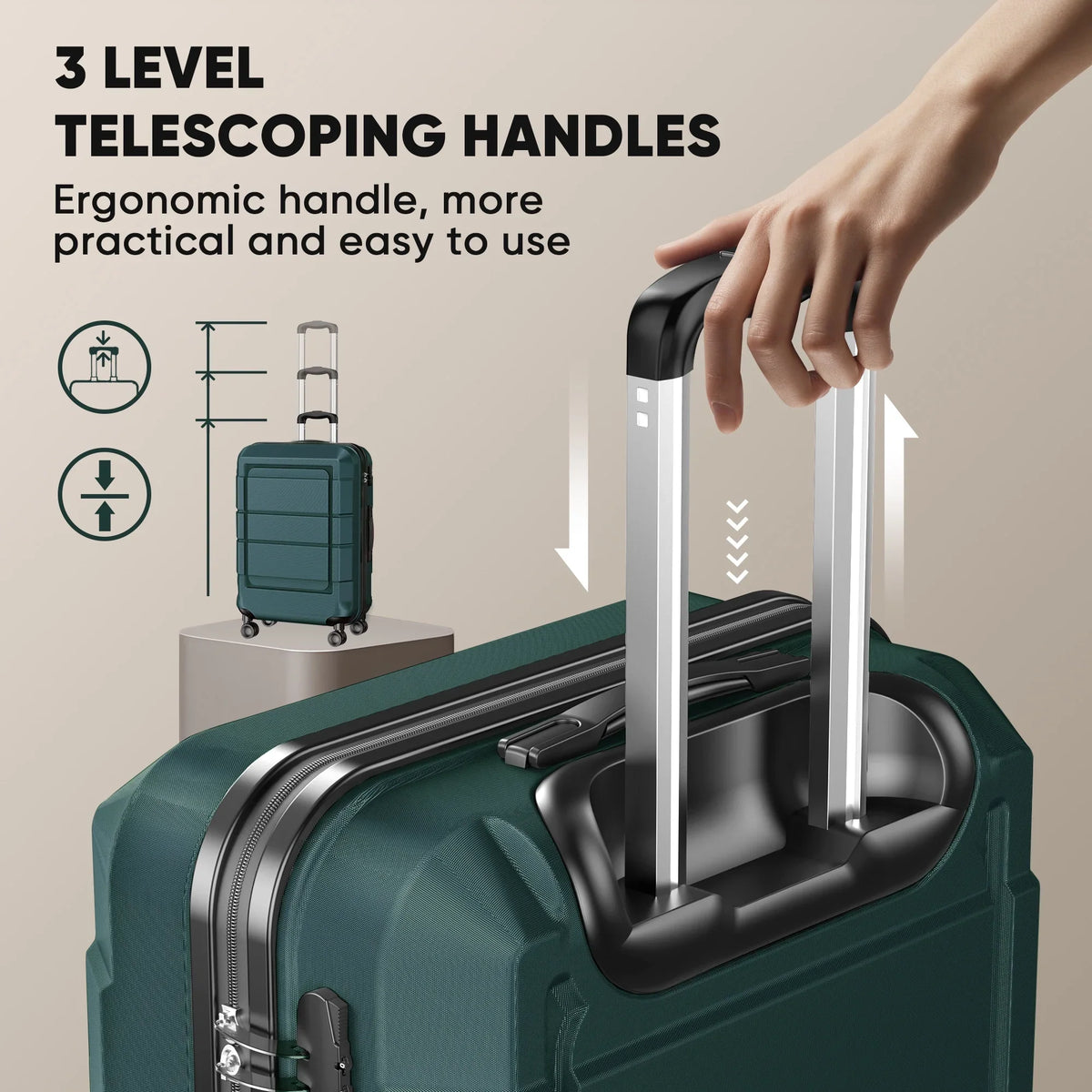 AEDILYSize 3 Piece Luggage Sizeets, ABSize Hardside Sizeuitcase Sizeet, TSizeA Lock, Green