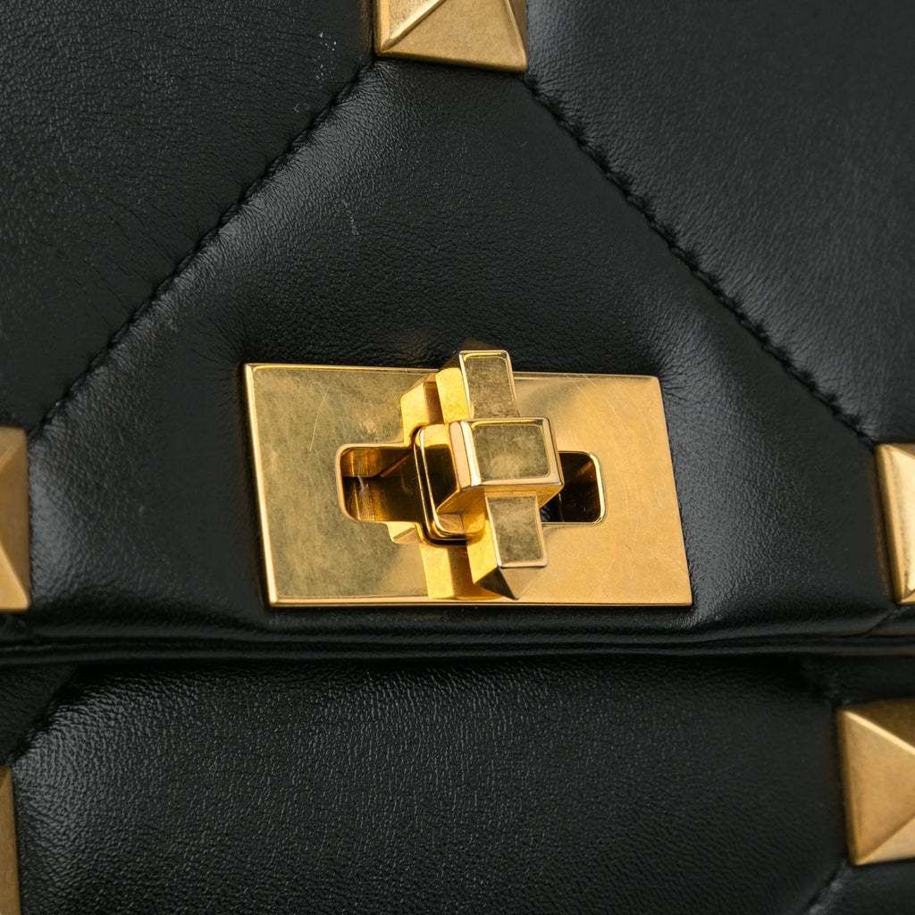 Roman Pre-Owned Authenticated Satchel Calf Stud Leather Black Unisex (Good) Medium Valentino