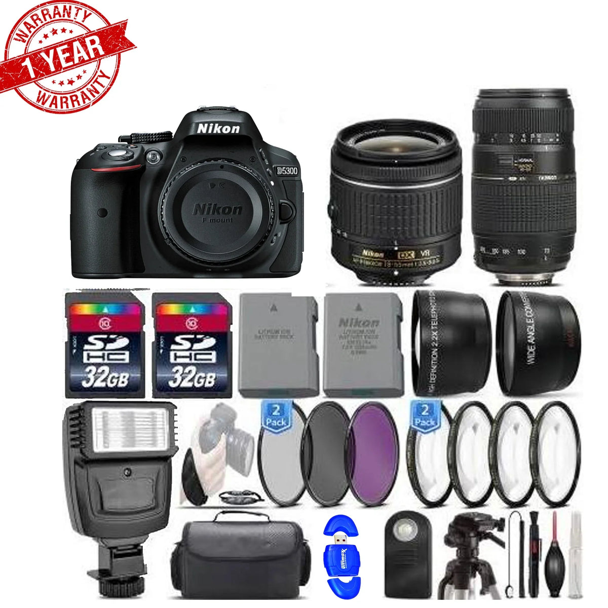Nikon Lens||70-300mm -64GB Bundle Kit Lens DSLR 24.2MP Macro VR Camera||18-55mm D5300
