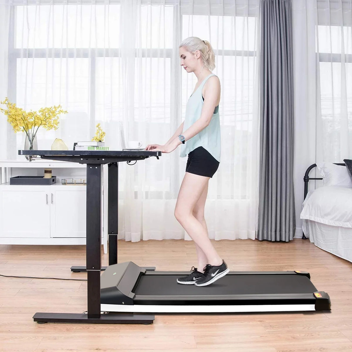 Display Portable without Running & APP, and Black Walking LDE with Space Desk for Treadmill Treadmill Under Pad Assembling Sport Small Flat Machine Apartment Slim