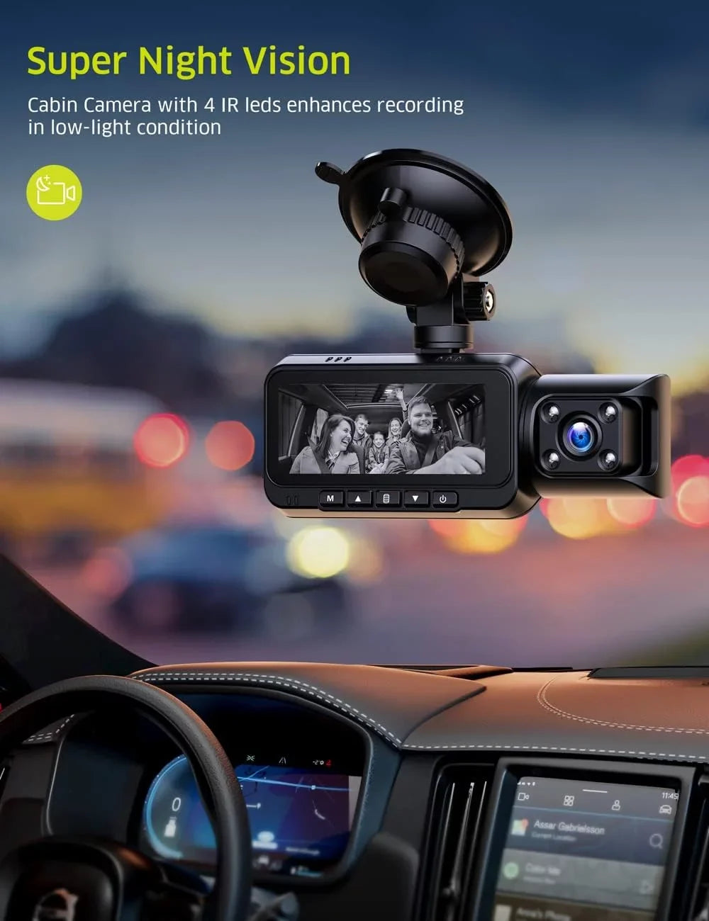 WiFi Vision Card Car GPS TOGUARD IR Cam, UHD Camera and Night Inside 4K Dash Dash Camera with Front 64GB