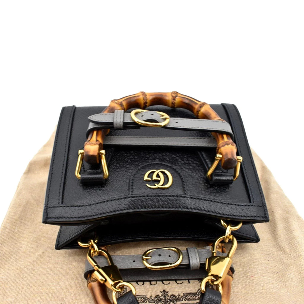 702732 Black Mini Leather Bamboo Bag Pre-owned Tote Diana
