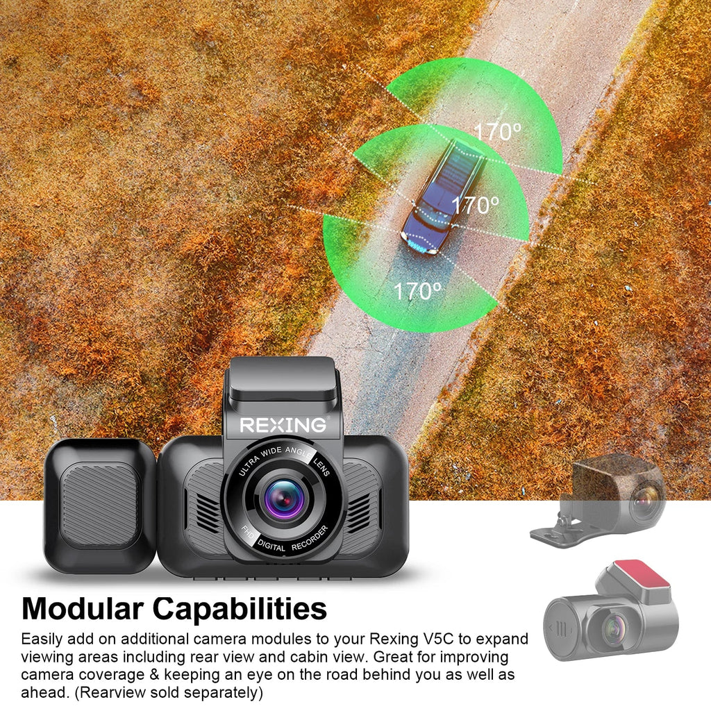 Dash Cam w/ 4K 1080p Wi-Fi, Front V5C Capabilities, Cabin and & Modular GPS Camera