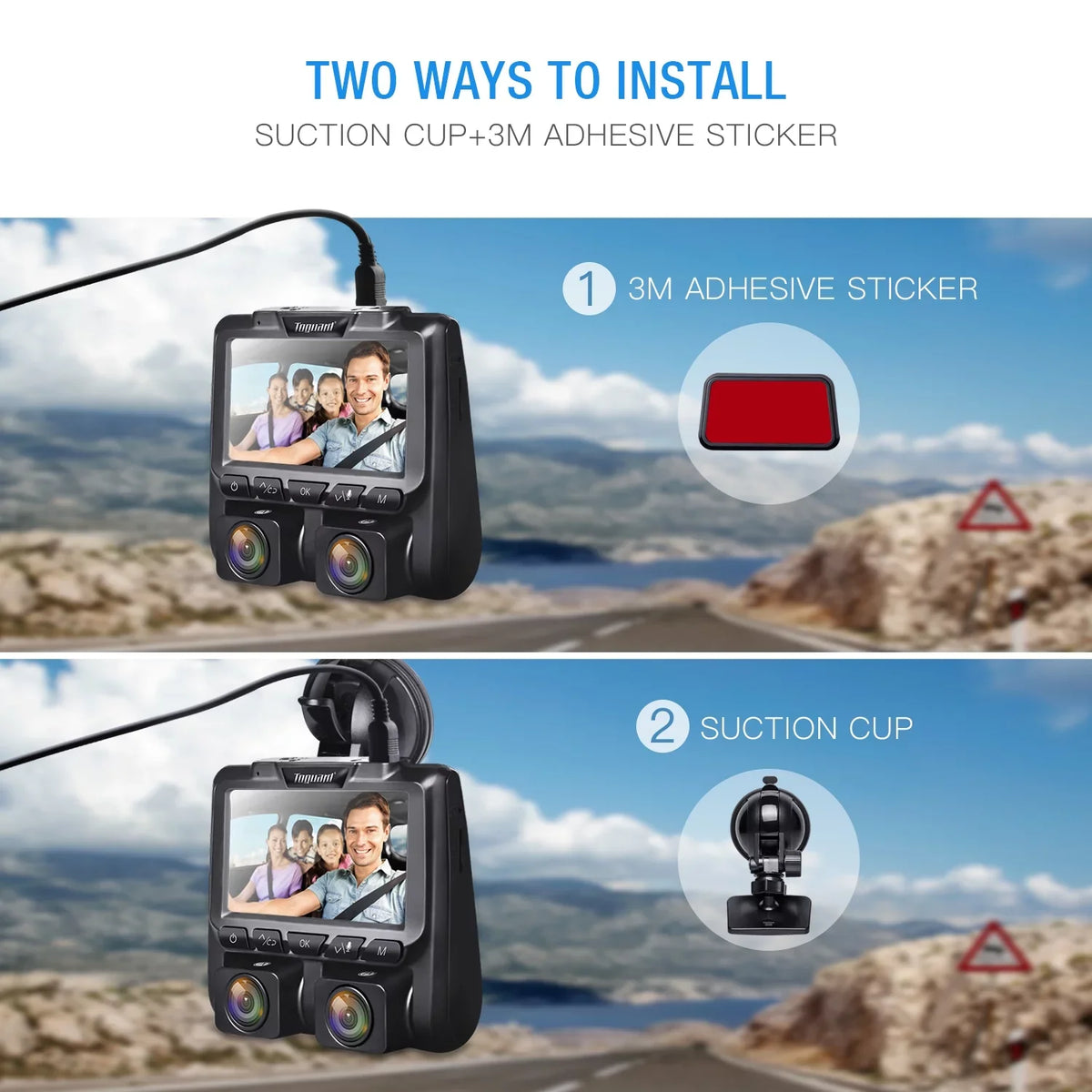 Full Dash TOGUARD Black HD LCD Camera 3" and Car Dashboard Dual Dash Cams 1080P+1080P Inside Camera Cam, Front