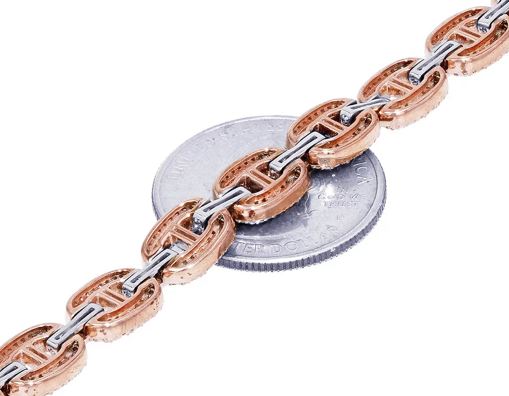 Gold Rose-White Mariner Bracelet 3.15CT 10K Diamond 7" Link 8MM