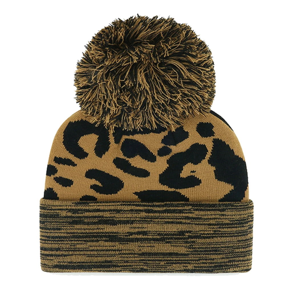 New with Pom Rosette York Women's Cuffed Hat Knit Leopard Mets '47
