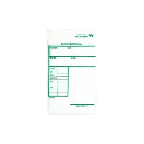grade White 9" x - Length 6" Park Width Cash 100/Pack Bags - Transmittal Transporting Redi-Strip with -