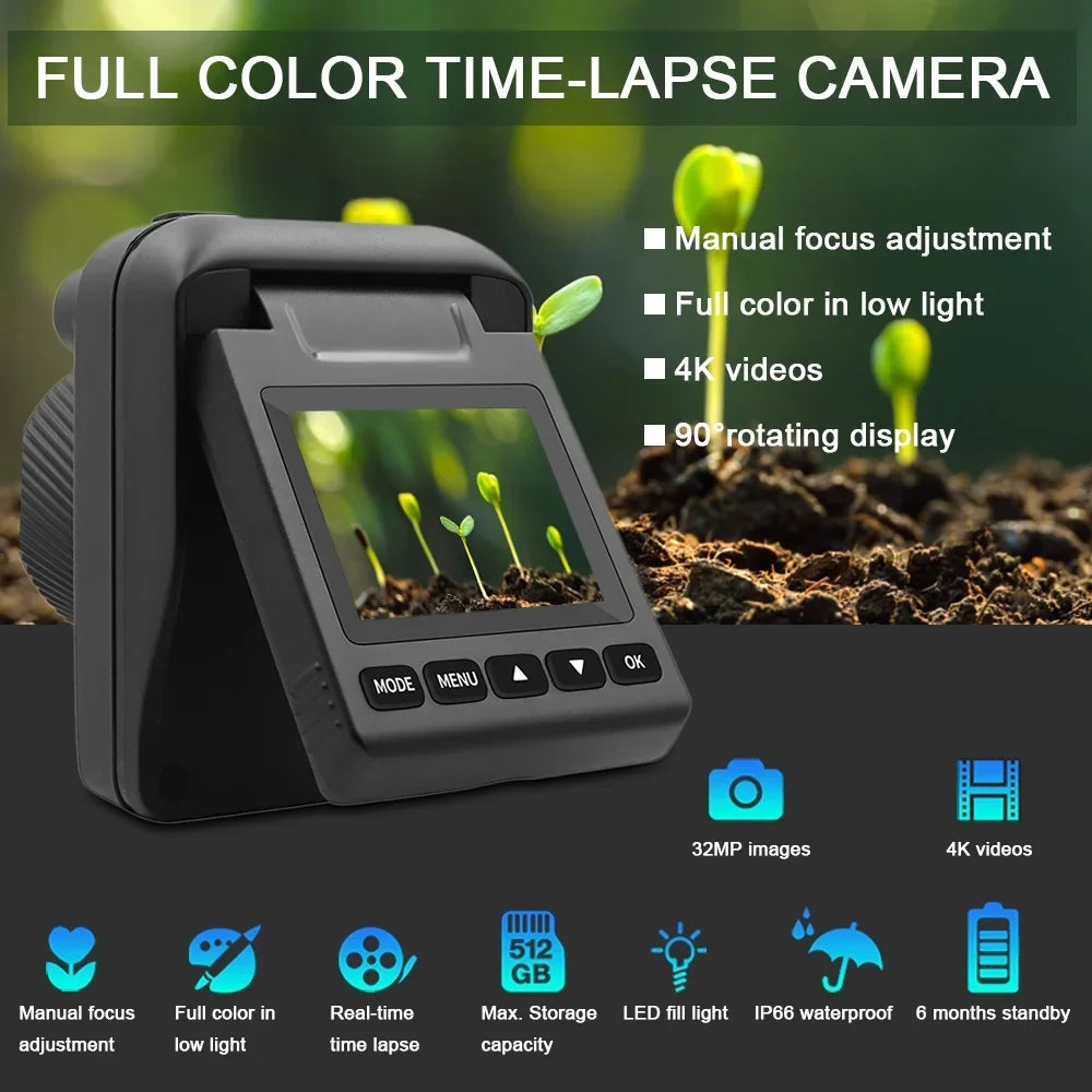 4K Camera Battery Months Screen Waterproof Months 6 90 Timelapse Camera exterior ADBEN 32MP Waterproof Camera 6 LAOSHE Waterproof Time Htovila Camera 4K Lapse Plant Screen Camcorder,32MP 4K Timelapse