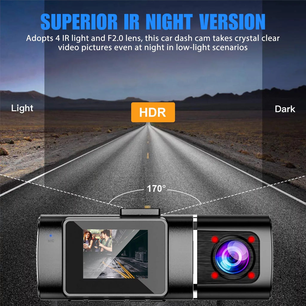 IR Vision, Cabin Dash Driving Camera, Dash with Loop Recorder, 24H Inside Car Camera G-Sensor 1080P Night Cam Recording Car Cam Front Mode, TSV Parking Dual