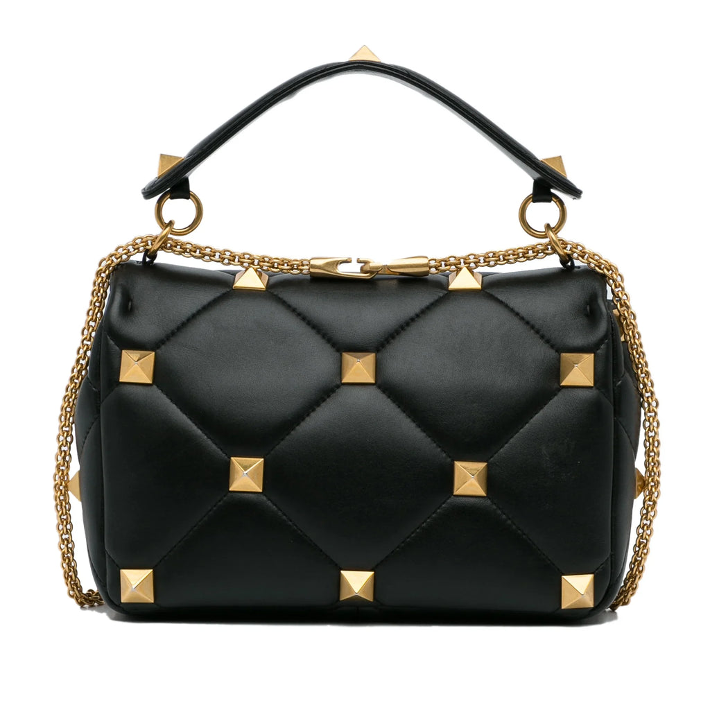 Roman Pre-Owned Authenticated Satchel Calf Stud Leather Black Unisex (Good) Medium Valentino