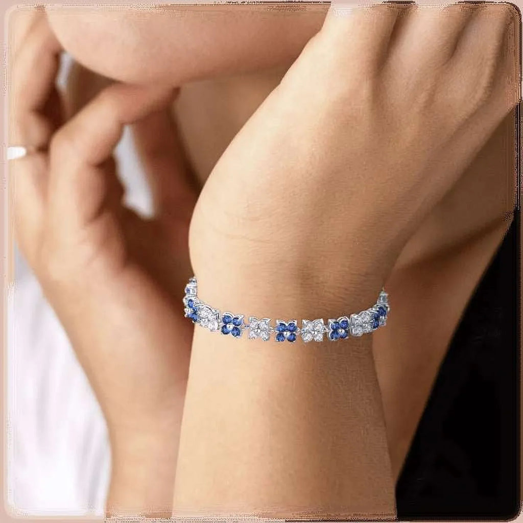 Women for Sapphire Cubic Zirconia Tennis Round Flower Cut Bracelet with Diamond Zirconia White and Cubic
