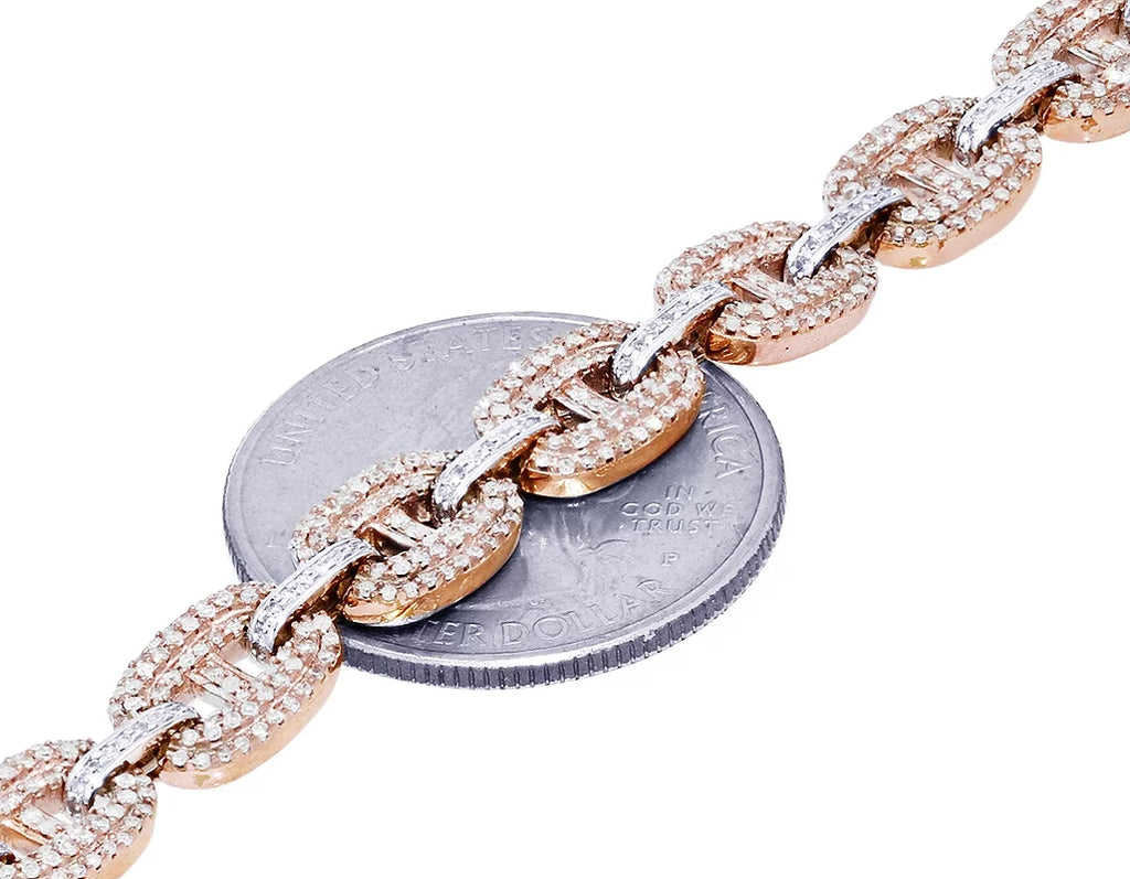 Gold Rose-White Mariner Bracelet 3.15CT 10K Diamond 7" Link 8MM