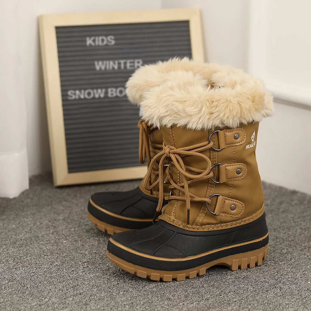 dimension Snow Boots Fur-Lined TAN Ankle Boys Pairs Winter Soft Kid Little Faux Toddler Warm Shoes Kids Dream FORESTER Girls Boots 1