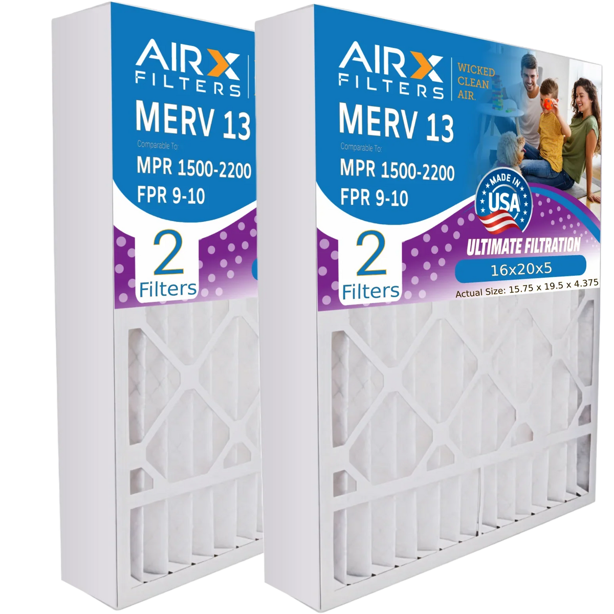 Air - Pack AIR. by with CLEAN AIRX X0582 MPR Air Comparable 9 Filter Compatible WICKED Lennox Filter 13 & to FPR 16x20x5 2200 1500 MERV FILTERS 2