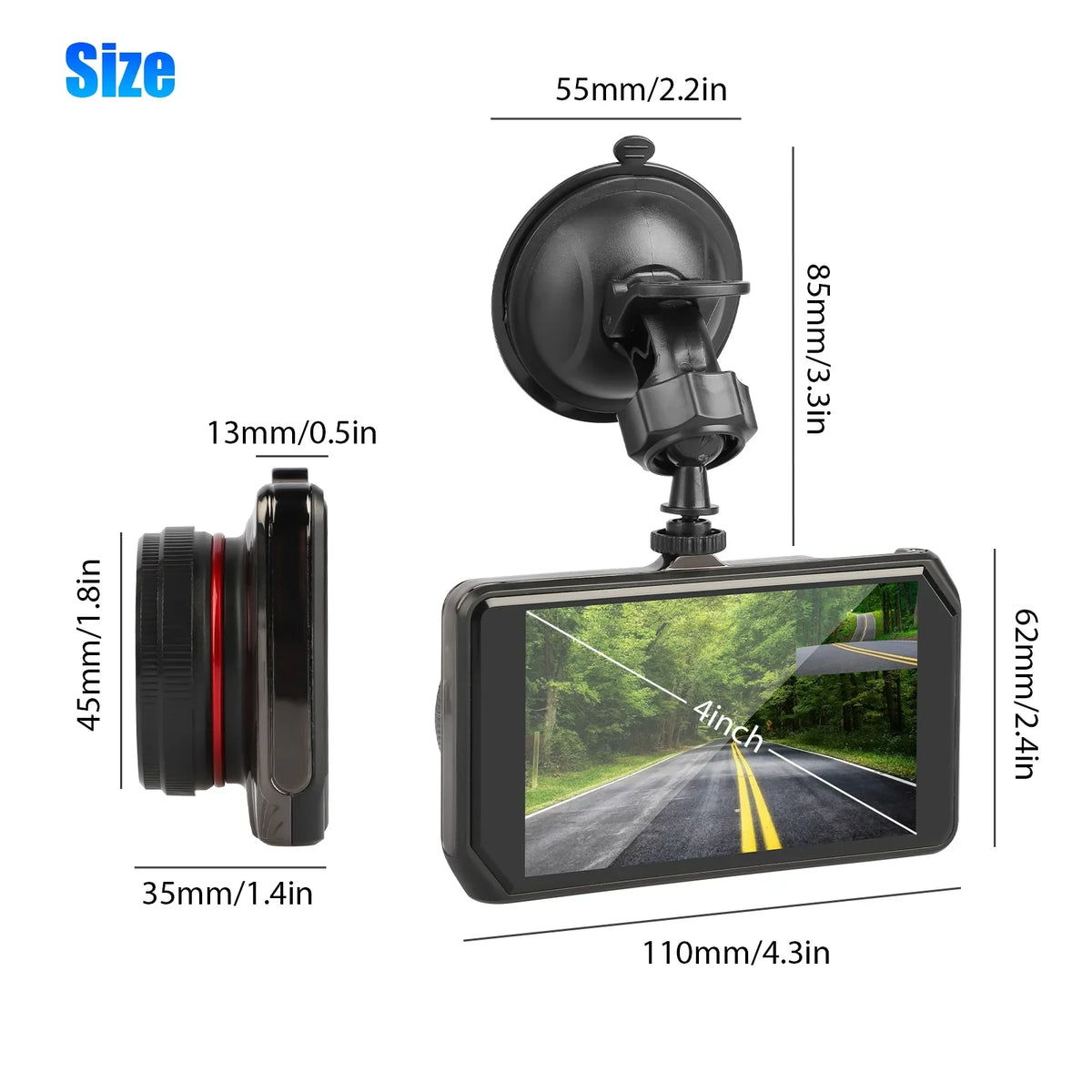 Night Wide Vision, Car 1080P Driving with Angle, Dual Dashboard with and Dash 170° G-Sensor/ Cam, Recorder DVR Dual Dash IPS 480P Car Lens Camera Detection Motion EEEkit Front Rear 4inch Display,