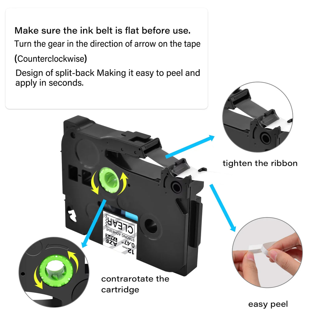 GREENCYCLE TZe 12mm Compatible TZe-131 Laminated 50PK Extra TZ on Label TZ-131 P-touch Tape Brother for Clear Strength TZe-S131 TZ-S131 Black