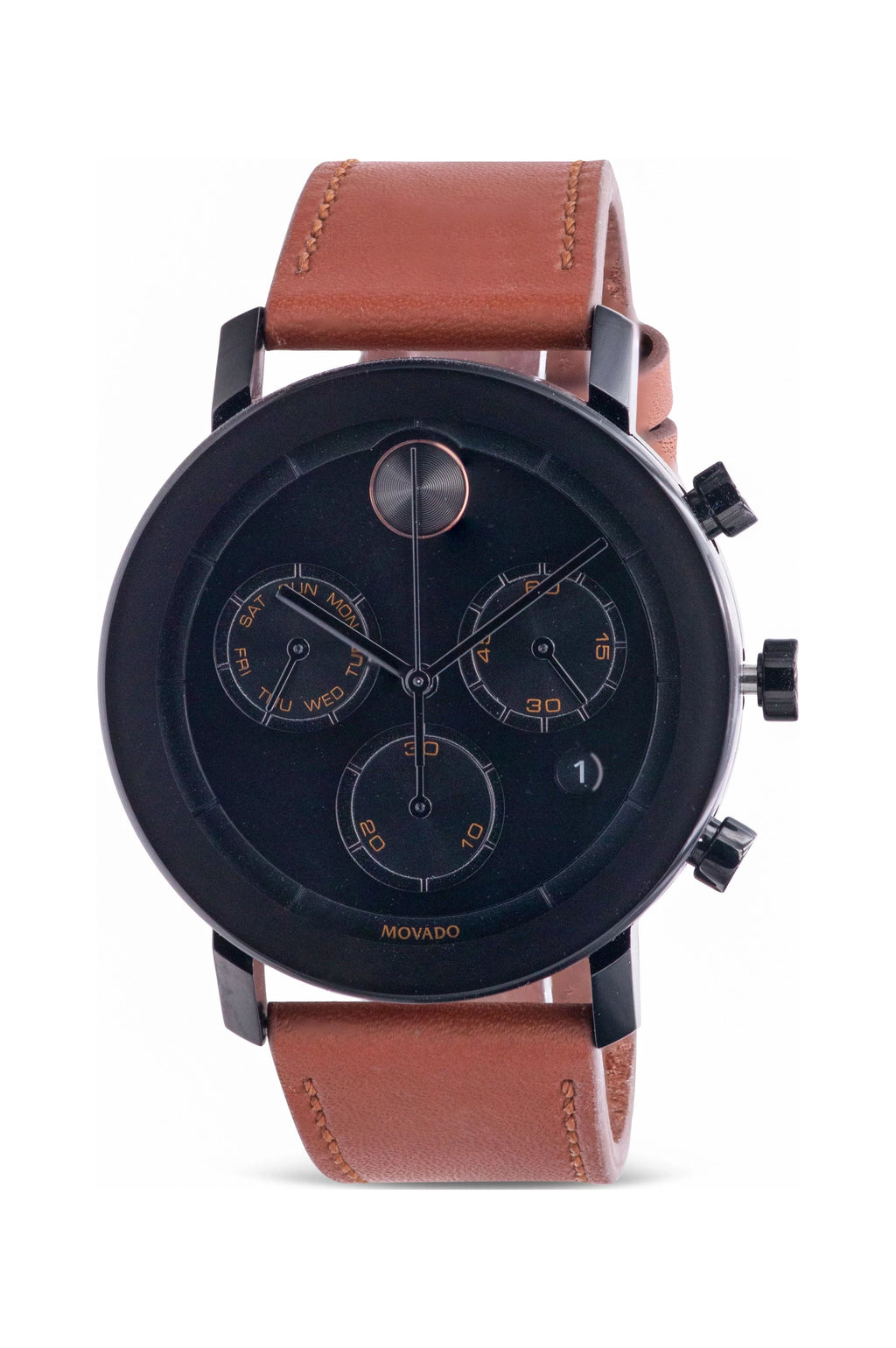 Leather Ion Chronograph Brown Evolution Mens Bold Movado Cognac 3600758 Watch Black