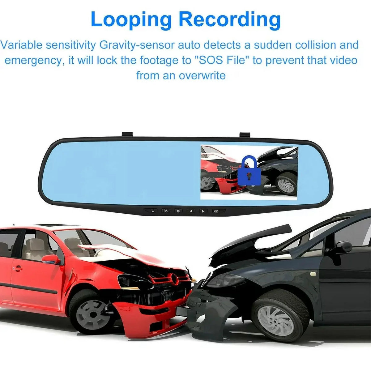 Rear Rearview Cam Car Car Lens Monitor, 4.3" Front Dash Motion Cars Parking Trucks, Night Camera G-sensor, 170°Wide Cam Monitor, Detection Dual Mirror Vision, 1080P Angle DVR for