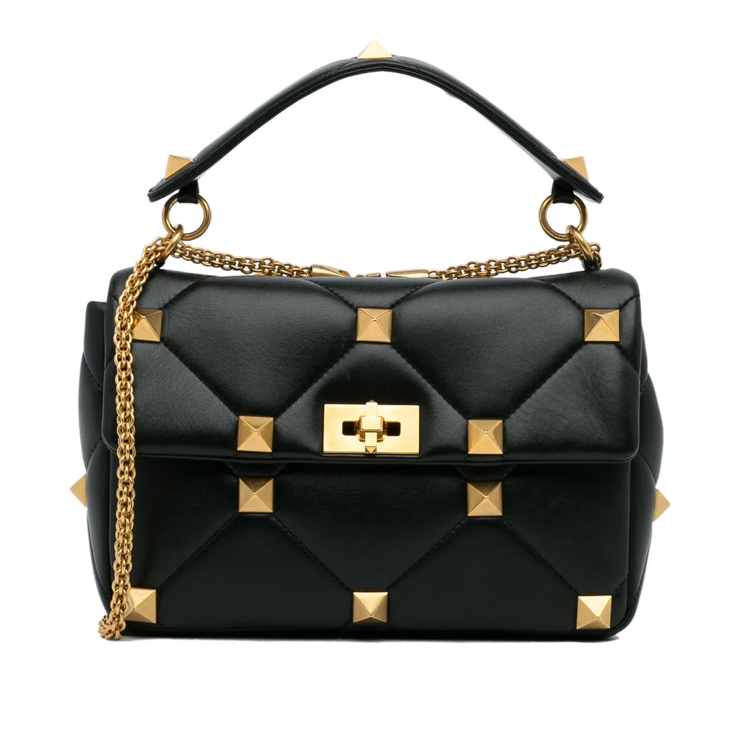 Roman Pre-Owned Authenticated Satchel Calf Stud Leather Black Unisex (Good) Medium Valentino