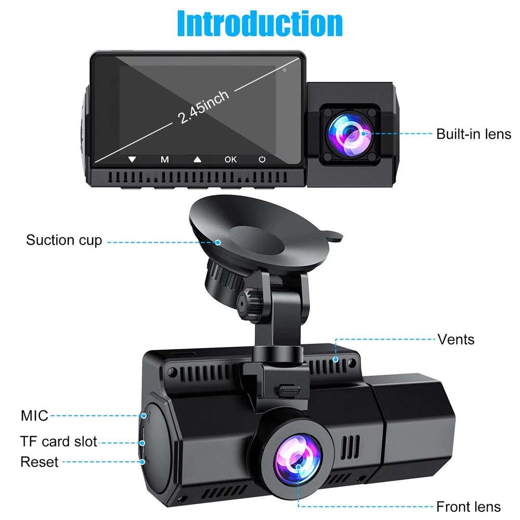 Car Front Dash Recorder UHD Dual Vision DVR GPS Cam 1080P Inside Night 4K Camera