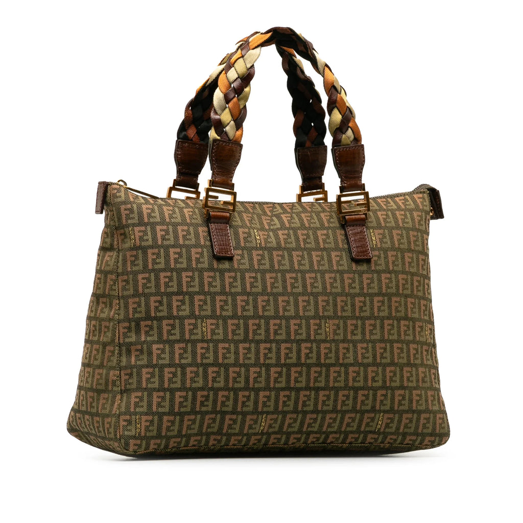 (Good) Green Tote Zucchino Bag Canvas Unisex Roll Fendi Braided Pre-Owned Tote Authenticated Fabric