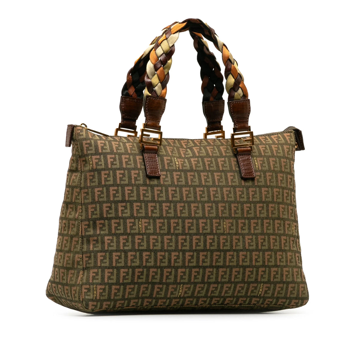 (Good) Green Tote Zucchino Bag Canvas Unisex Roll Fendi Braided Pre-Owned Tote Authenticated Fabric