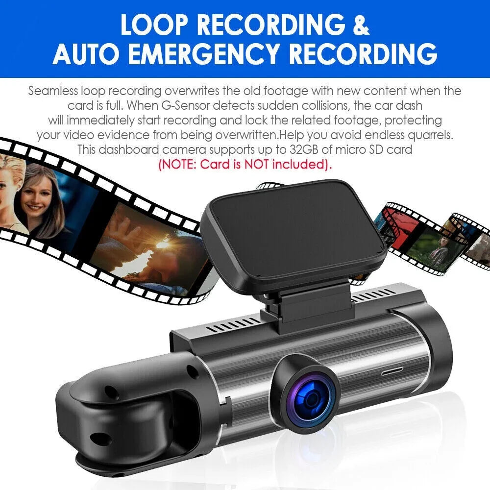 Car Dual Onemayship Dash Cam Dvr Lens Night Recorder Front Hd Camera 1080P 3.16In Inside